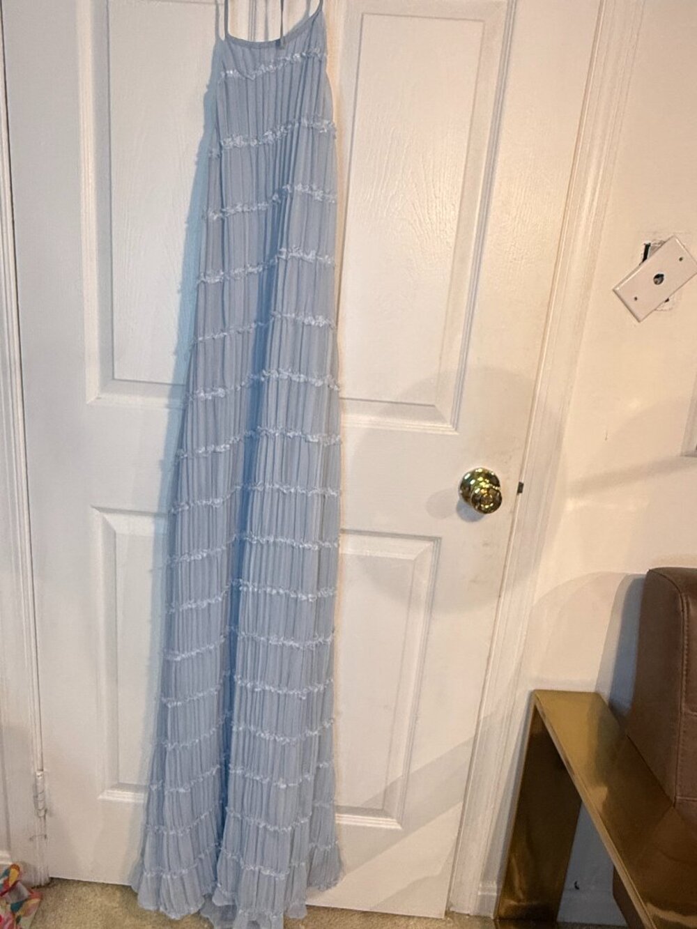 Peppermayo Blue Textured Halter Maxi Dress Open Back XL 10 Resort Coastal - Picture 3 of 6